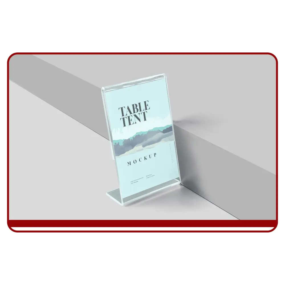 Table tent mockup on a gray background