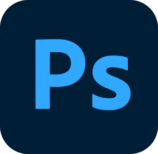 Adobe Photoshop’s blue ’Ps’ logo icon on a dark background.