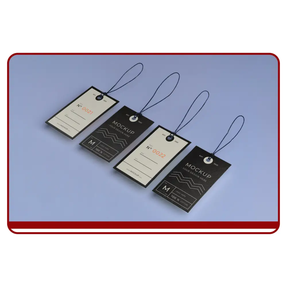 Set of product tags with mockup text on a blue background