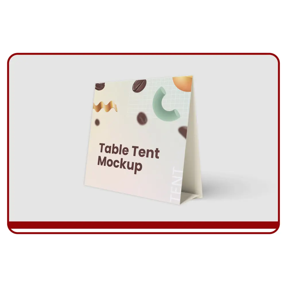 Table tent mockup with colorful design on a white background