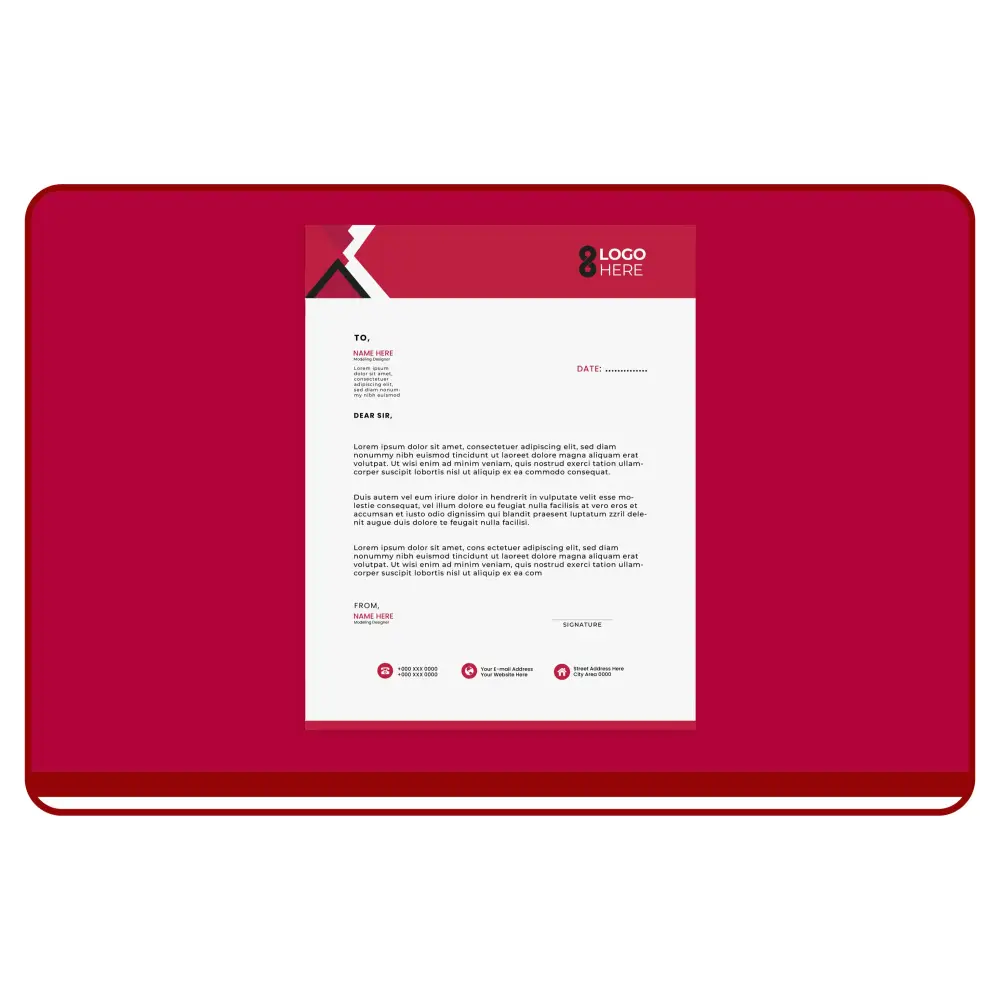 Red letterhead with a white template for a letter on a red background