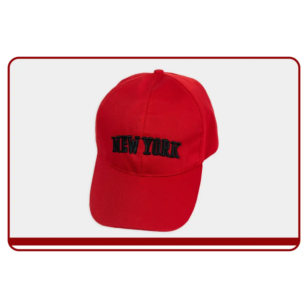 Red cap with 'New York' text on a white background