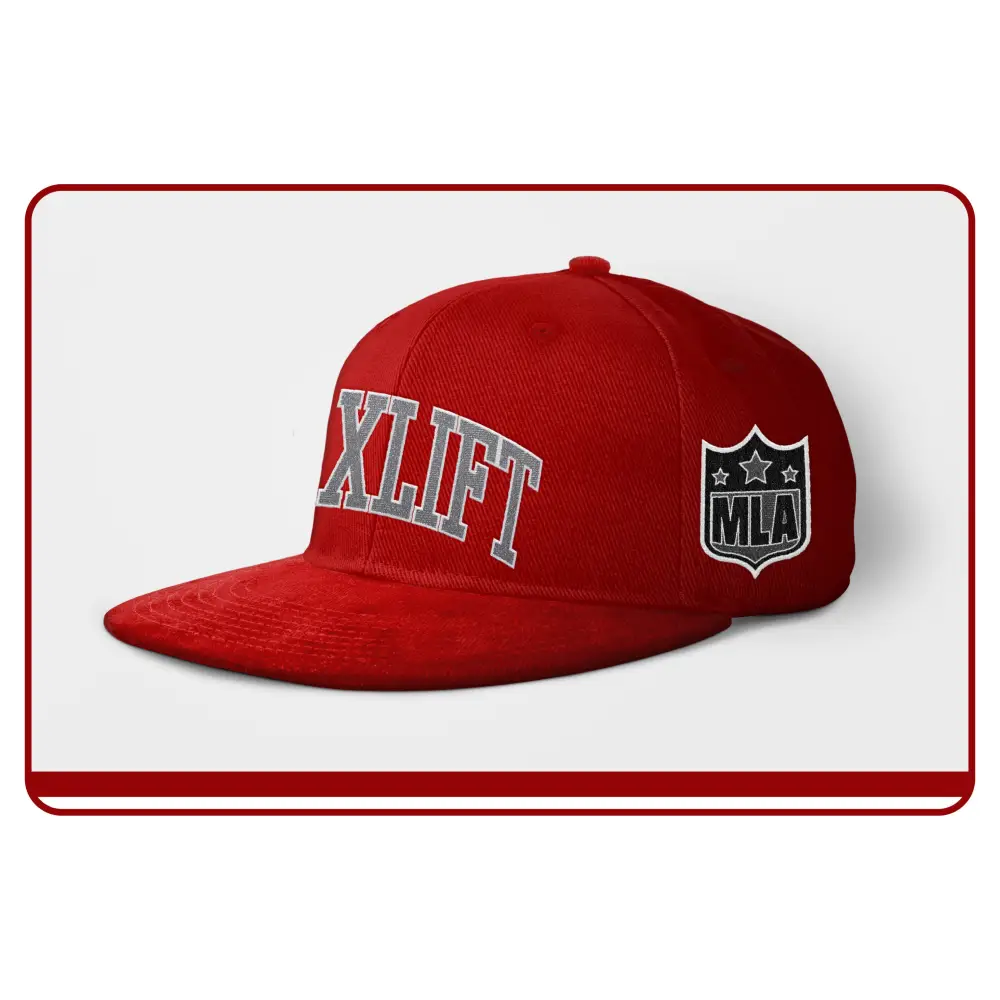 Red cap with 'XLIFT' and 'MLA' logos on a white background