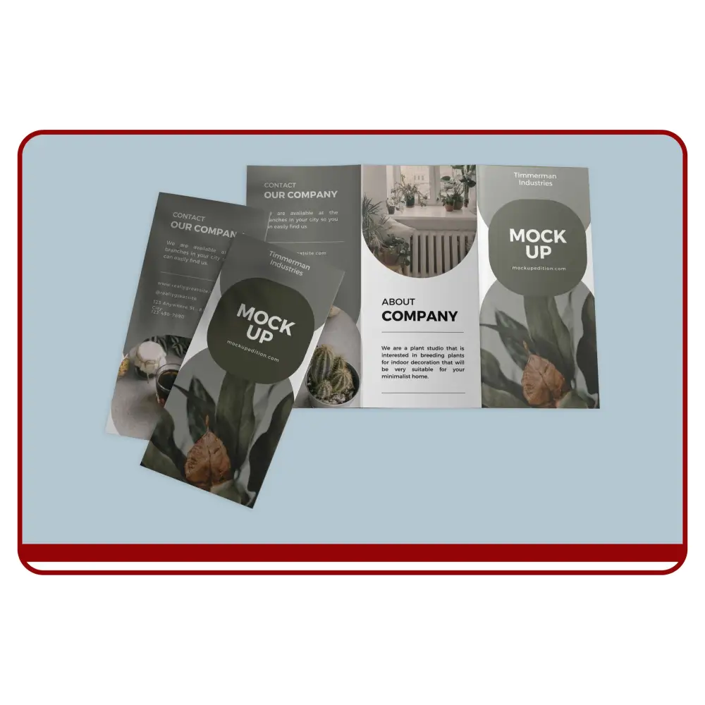 Set of three mock-up brochures on a light blue background