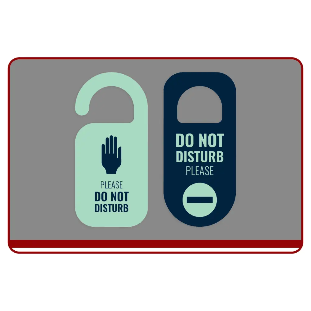 Two door signs with 'Do Not Disturb' text on a gray background