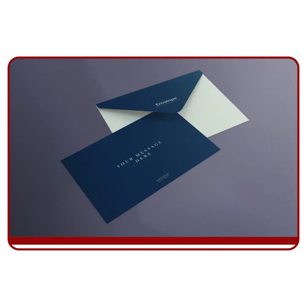 Blue envelope with white interior on a gray background