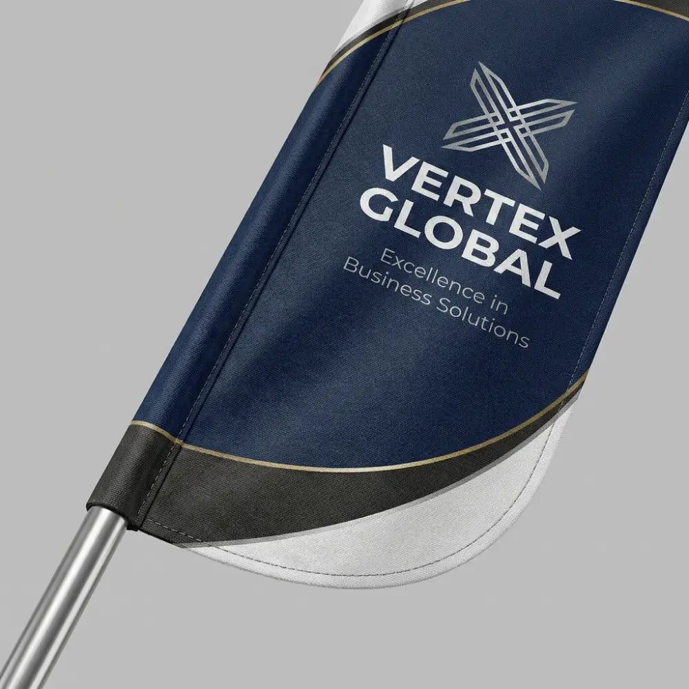 Flag with Vertex Global logo on a gray background