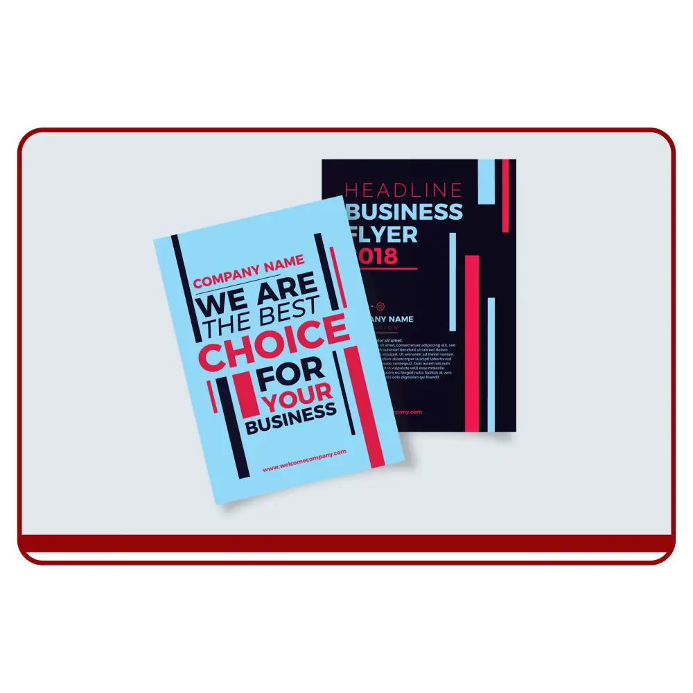 Two business flyer templates on a light gray background with red border