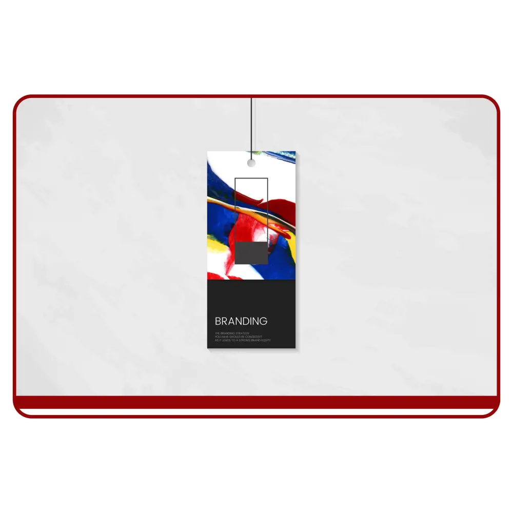 Color swatch card with branding text on a white background