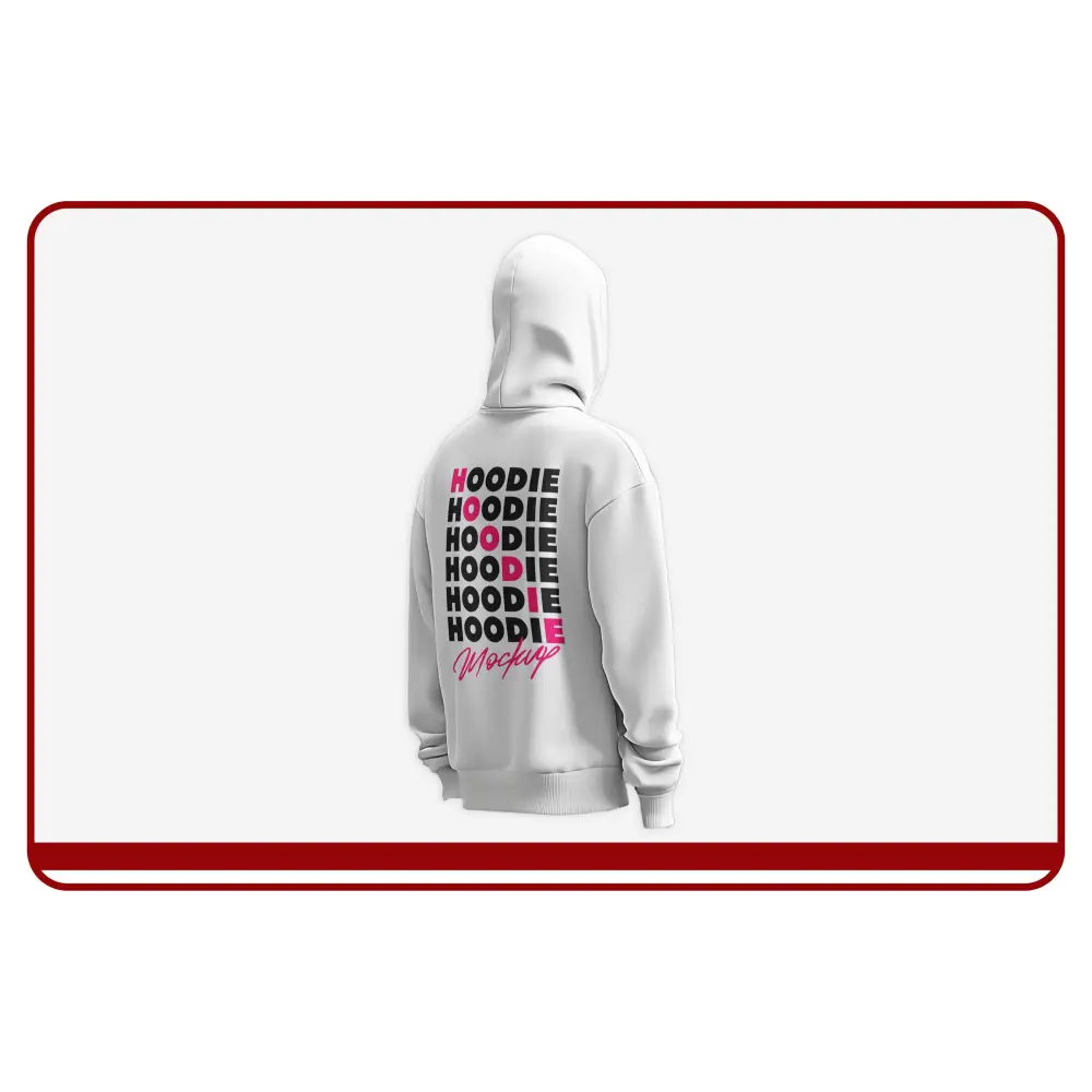 White hoodie with 'HOODIE' text printed on the back against a white background