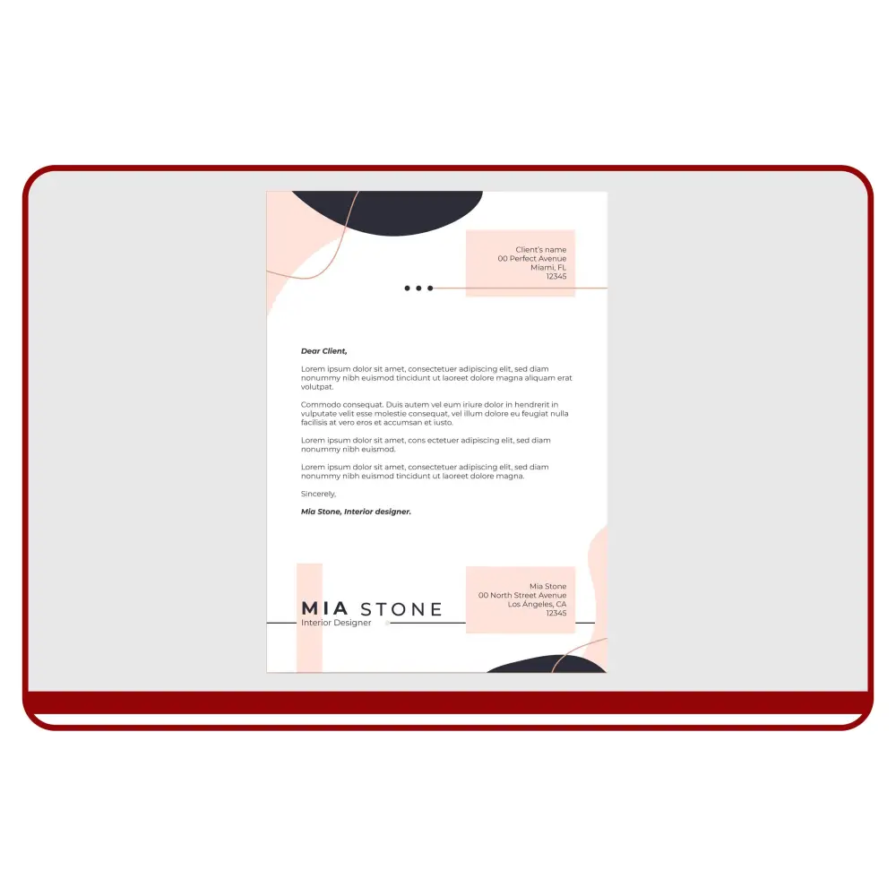 Design of a professional letterhead with a minimalist layout.