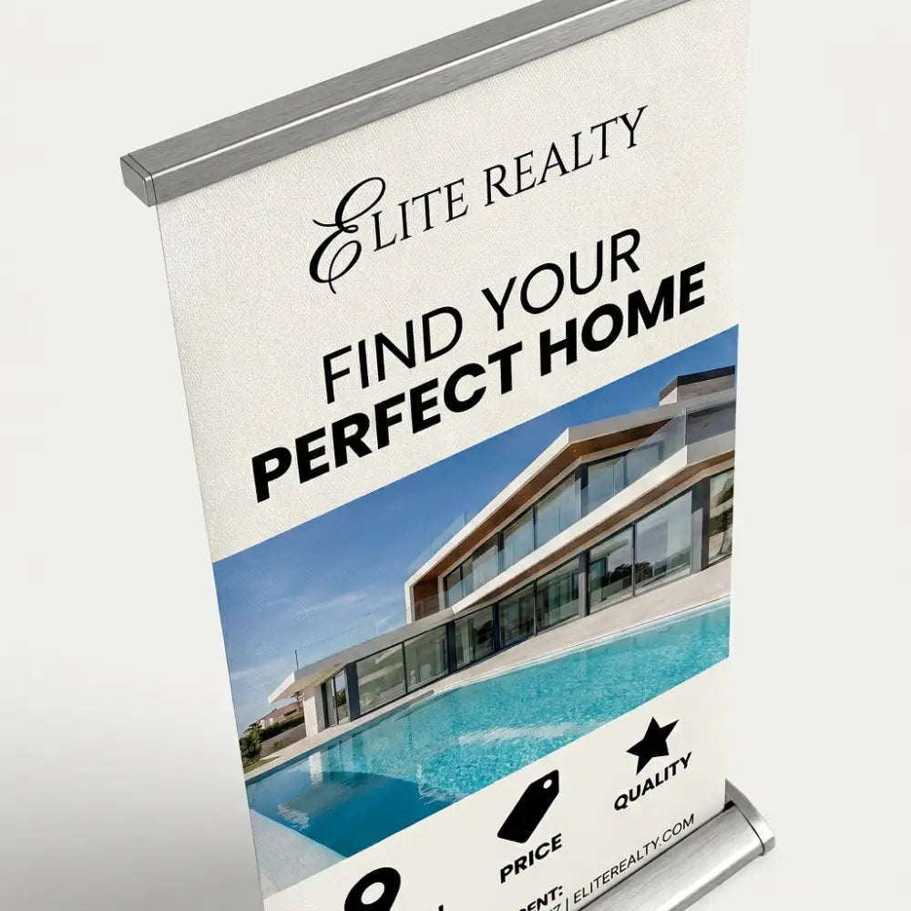 Elite Realty banner with a house and pool image on a white background