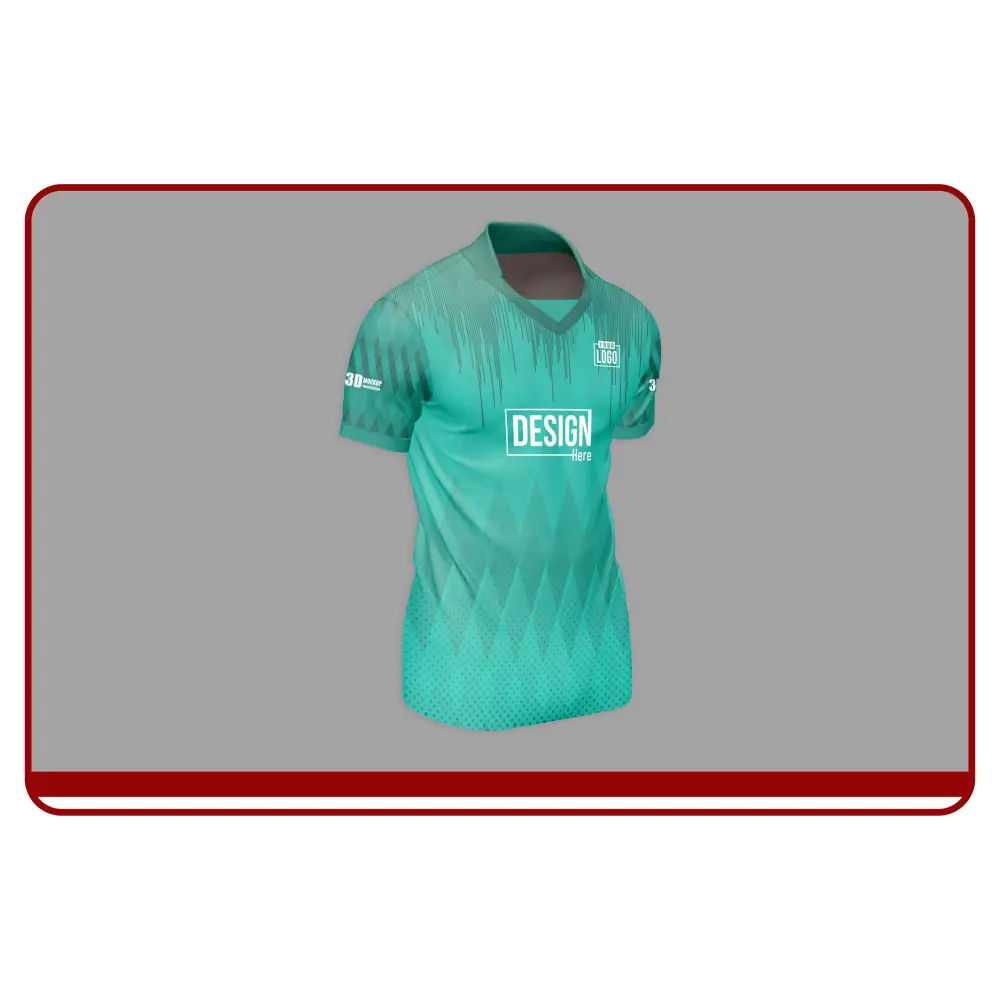 Green sports jersey with branding on a gray background