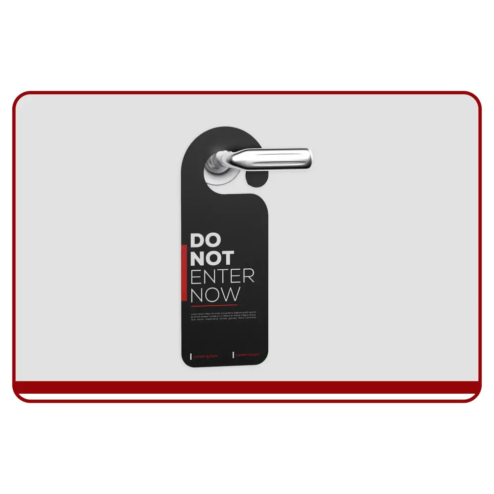 Two door hangers with 'Please Do Not Disturb' and 'Do Not Disturb Please' text on a gray background.