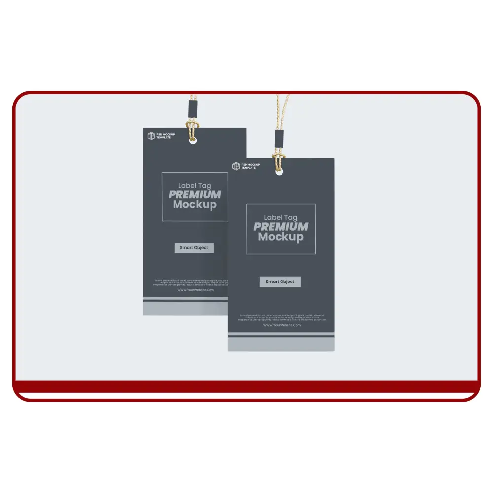 Two label tags with 'Premium Mockup' text on a white background