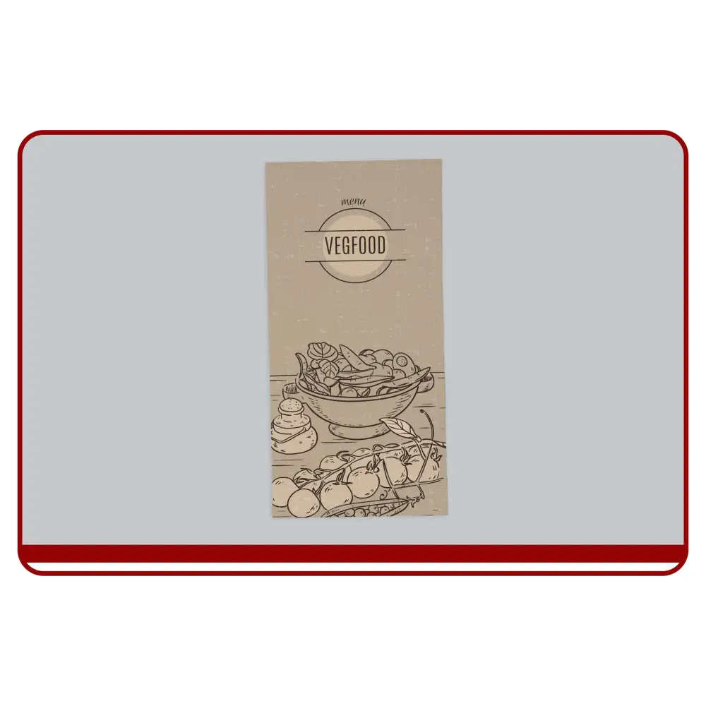 Menu with 'VEGFOOD' branding and illustrations of vegetables on a light gray background