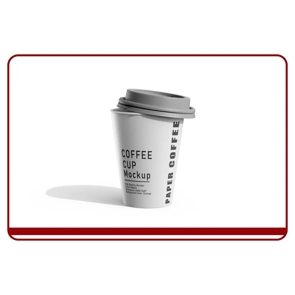 Paper coffee cup mockup with a gray lid on a white background