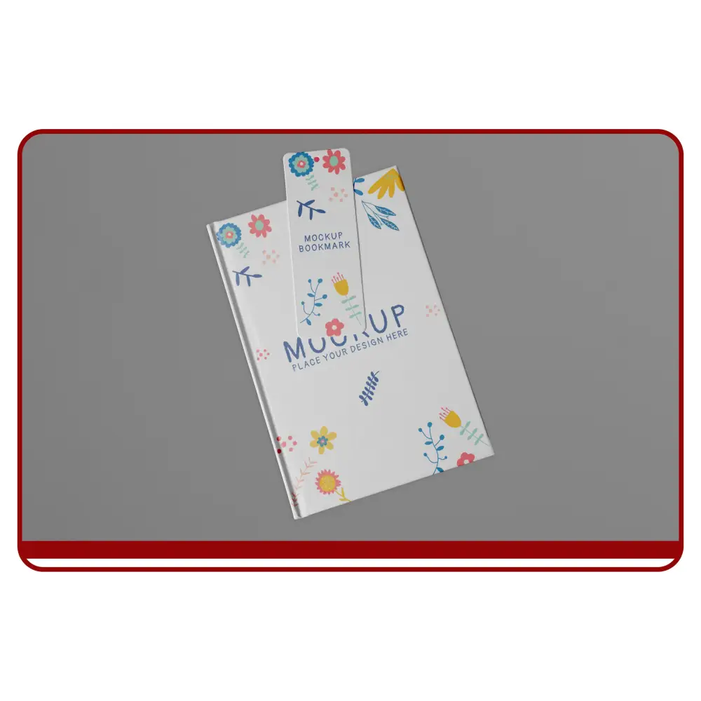 Three mock-up bookmarks with floral designs on a gray background