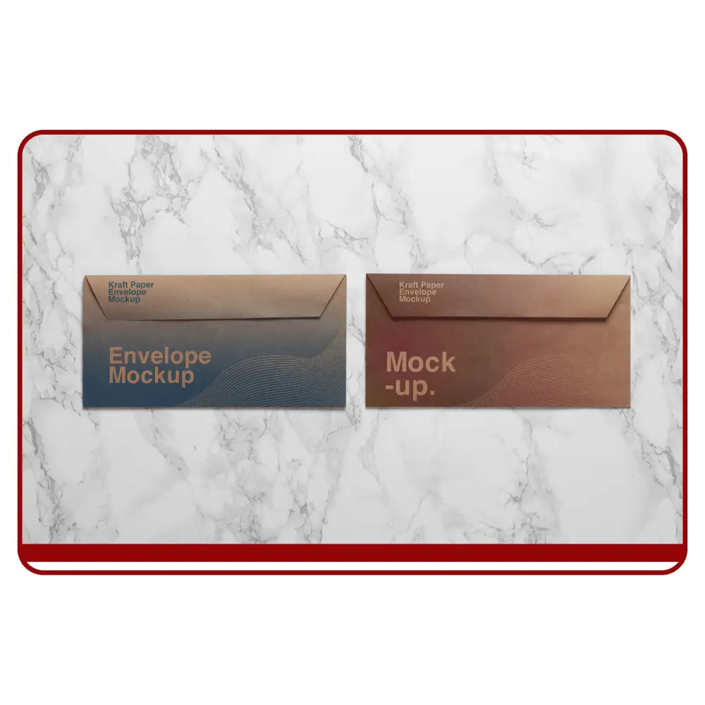 Two envelope mock-ups on a marble surface