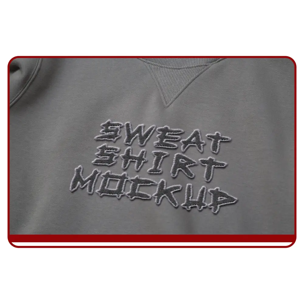 Gray sweatshirt with 'SWEAT SHIRT MOCKUP' text on a white background