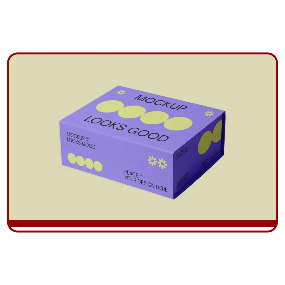 Purple box mockup with 'Looks Good' text on a beige background