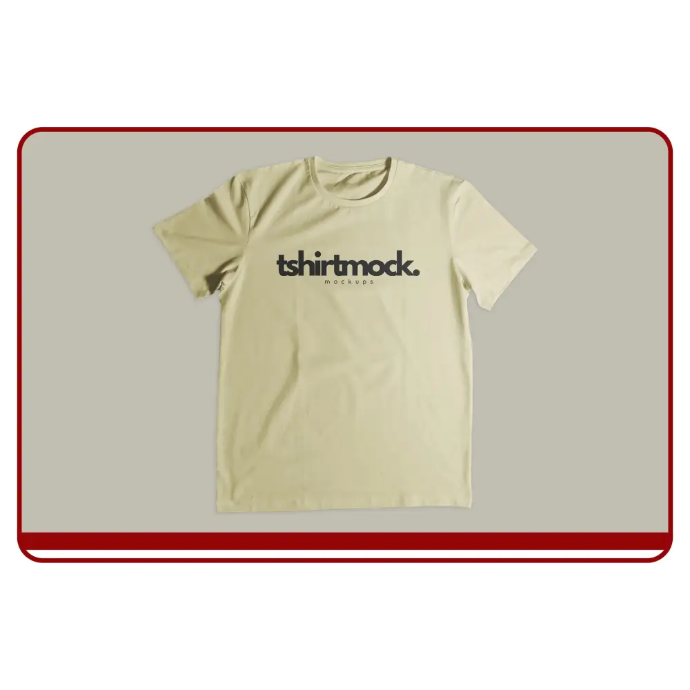 Beige t-shirt with 'tshirtmock' text on a gray background