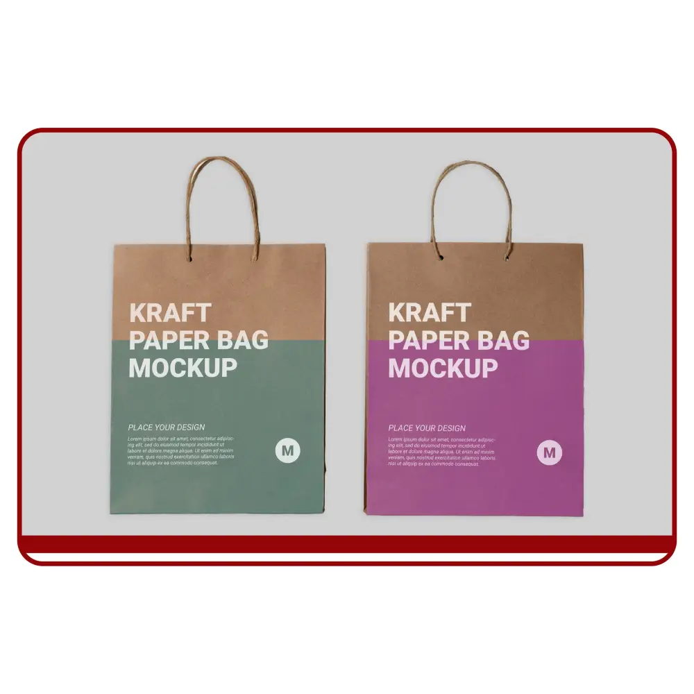 Two kraft paper bags with handles on a gray background