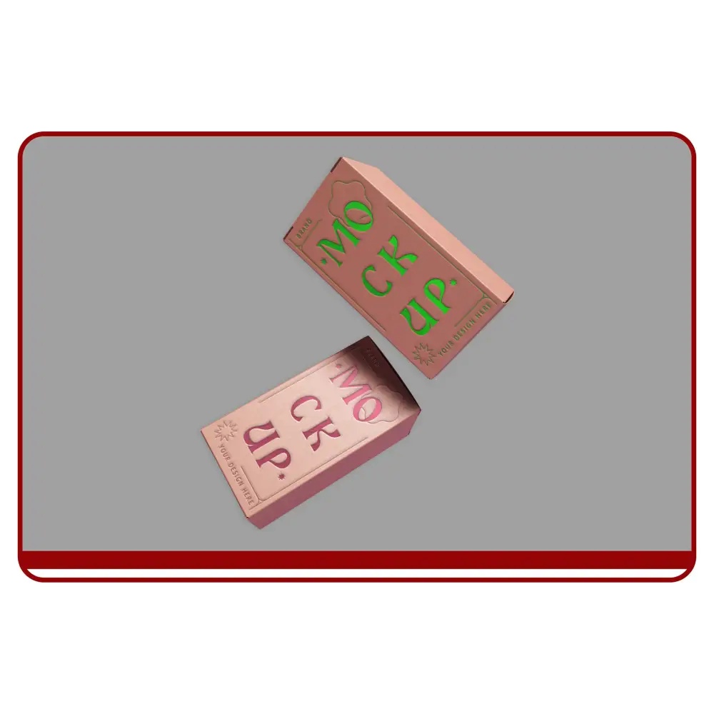 Two pink soap bars with 'MOCK UP' text on a gray background