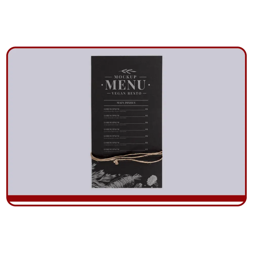 Vegan resto menu mockup on a white background