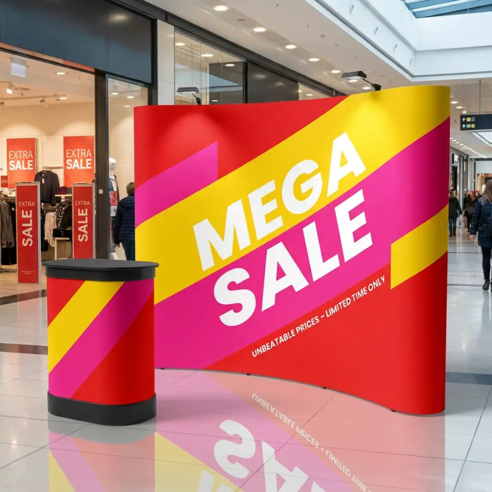 Mega sale promotional display in a shopping mall