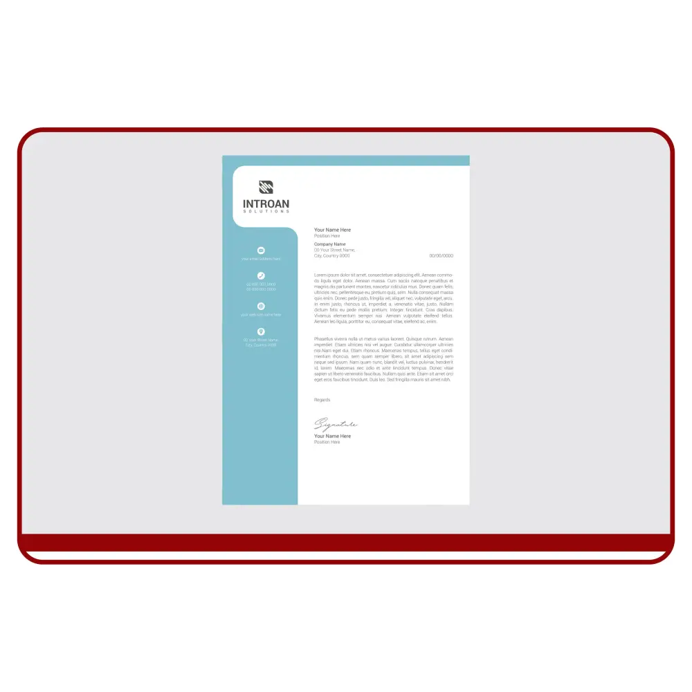Document with text and a blue sidebar on a white background, framed by a red border.