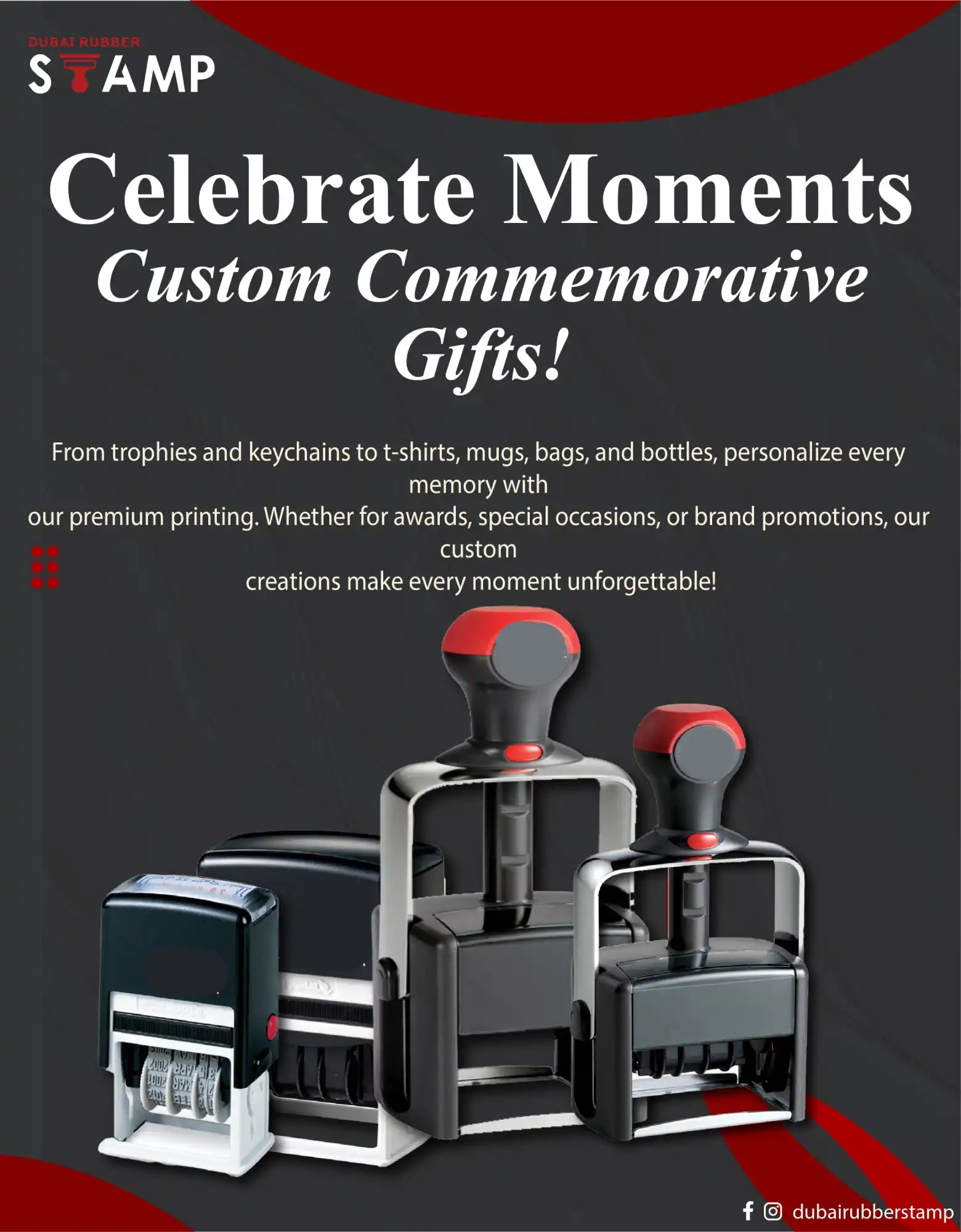 Self-inking rubber stamps.