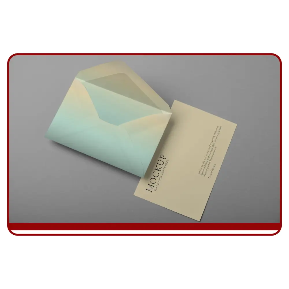 Light green envelope and beige card on a gray background