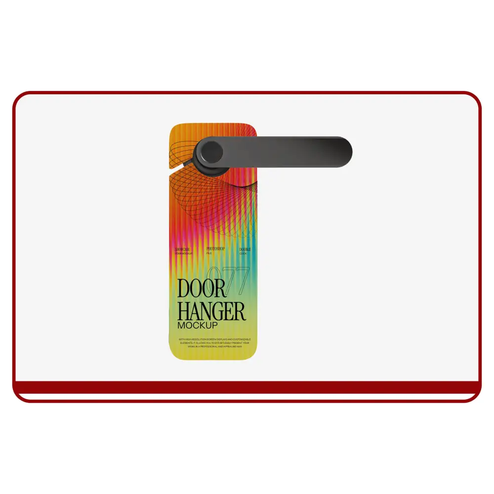 Colorful door hanger mockup with a plain white background