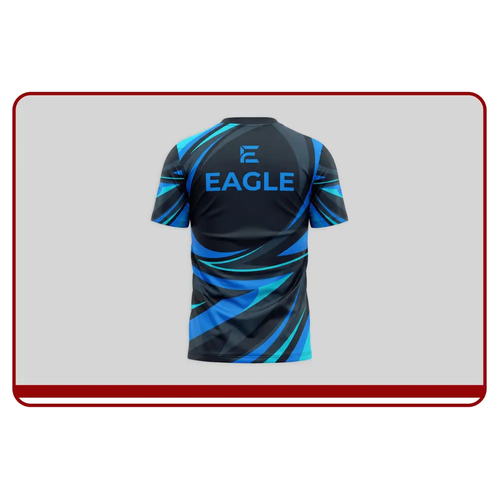 Black and blue sports jersey with 'Eagle' branding on a gray background