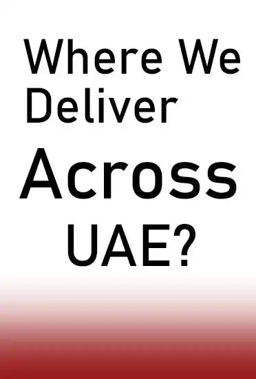 Text asking ’Where We Deliver Across UAE?’ with a red gradient fade at the bottom.